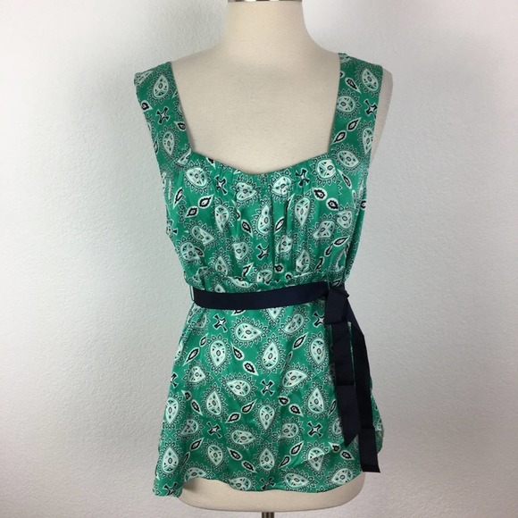 Loft NWT Green Paisley Print Sleeveless Top 12 - Picture 1 of 6